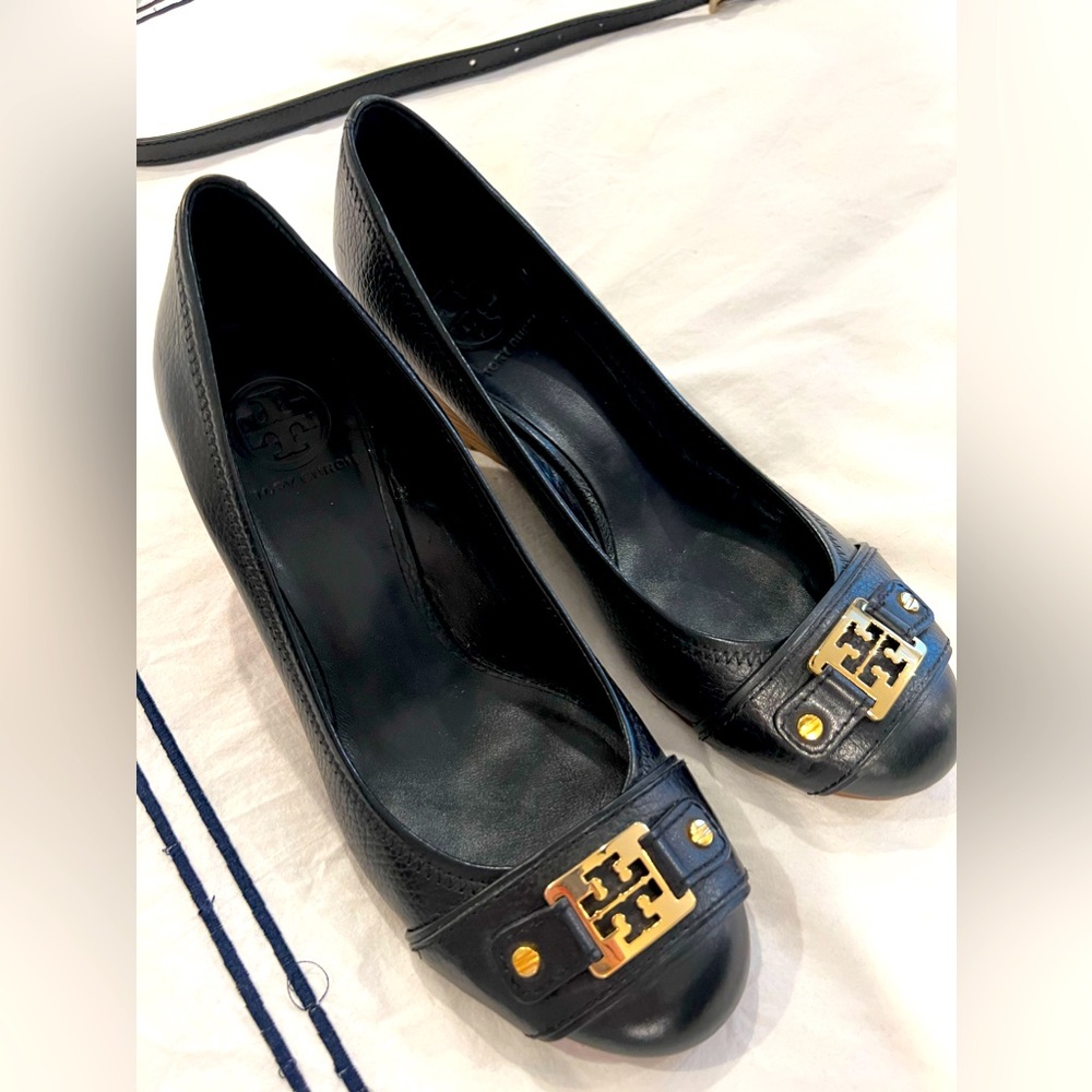 Tory Burch black wedge heels